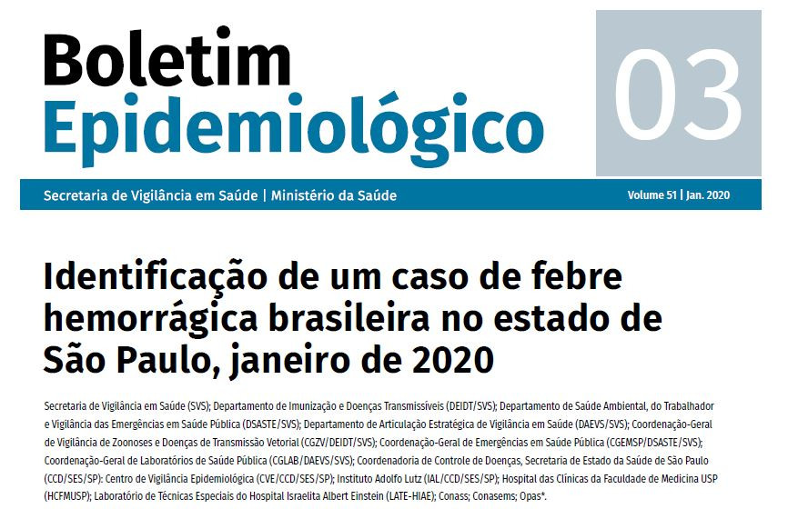 Identificação de um caso de febre hemorrágica brasileira no estado de São Paulo, Janeiro de 2020